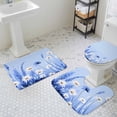 thumbnail image 3 of White Blue Daisy Bathroom Rugs Set Spring Watercolor White Floral Leaf Plant Blue Background Non Slip Absorbent Bath Mats 3 Piece Set, U-Shaped Floor Mat, Toilet Seat Cover Large Size, 3 of 9