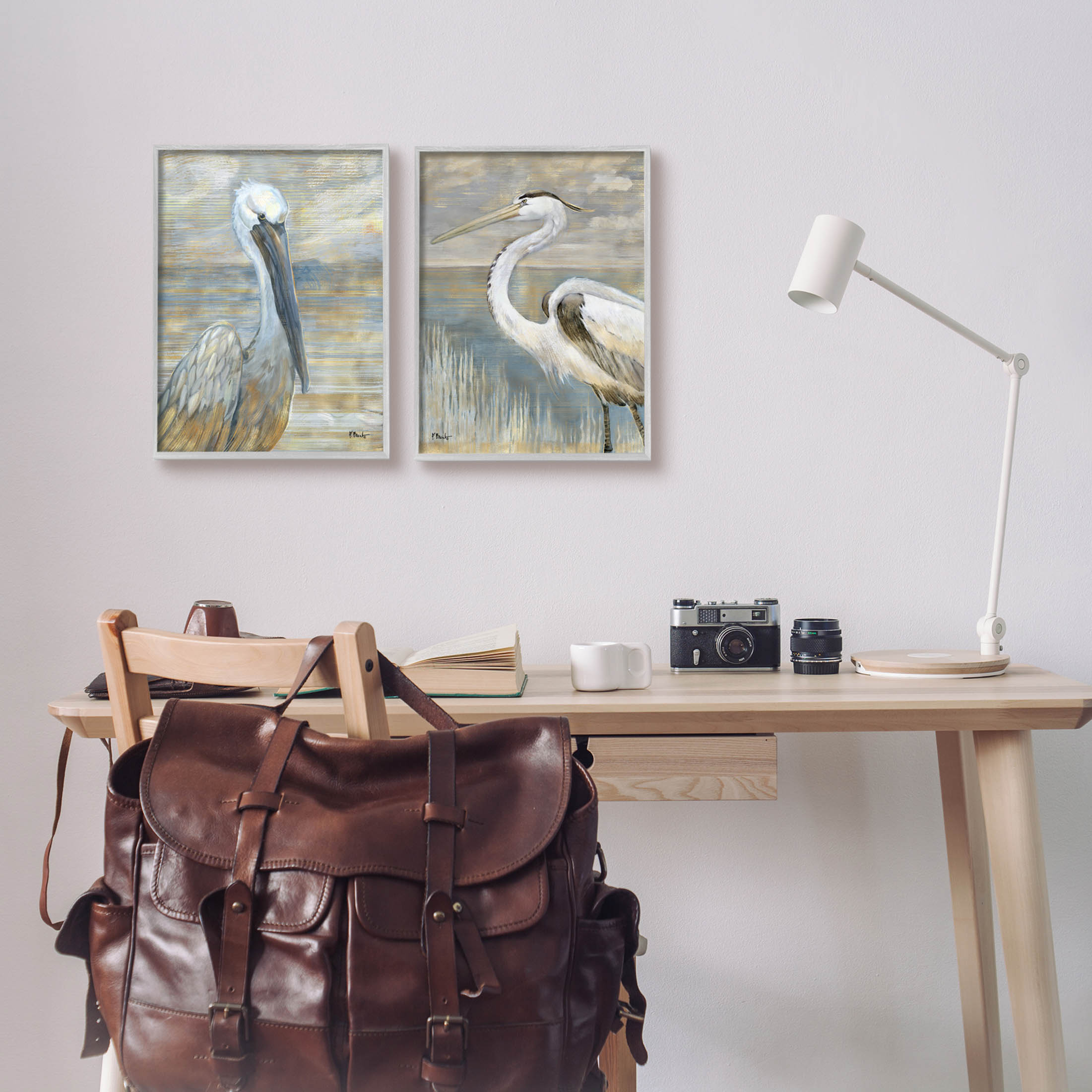 Stupell Industries Sea Birds Abstract Beach Painting Gray Framed Art Print Wall Art, Set of 2, Design by Paul Brent