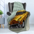 thumbnail image 4 of Cars Soft Flannel Fleece Blanket, Speeding Yellow Vintage Car on Road Fast Vehicle Action Retro Inspired, Cozy Plush for Indoor and Outdoor Use, 50" x 70", Reseda Green Yellow Grey, by Ambesonne, 4 of 5