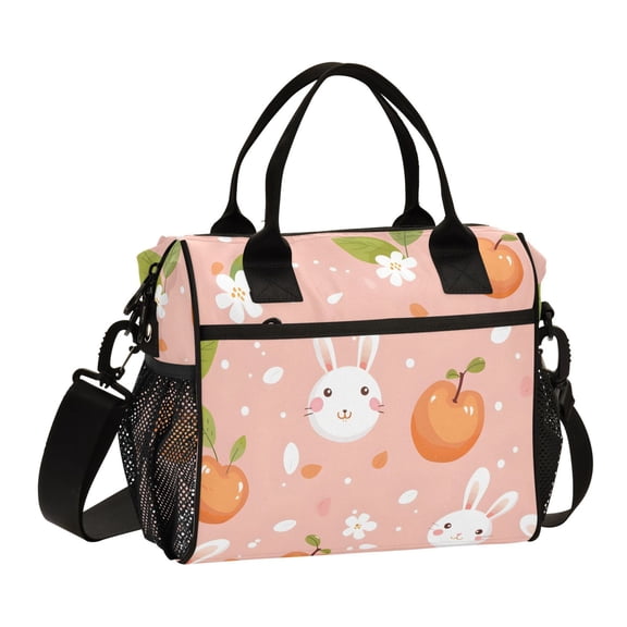 Peach Leaf Rabbit Lunch Bag Insulated Lunch Box Leakproof Reusable Cooler Tote Adjustable Shoulder Strap for Men Women 9L