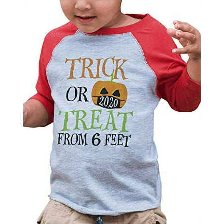 

7 ate 9 Apparel Kids Funny Trick or Treat from Six Feet Halloween Quarantine Raglan Red