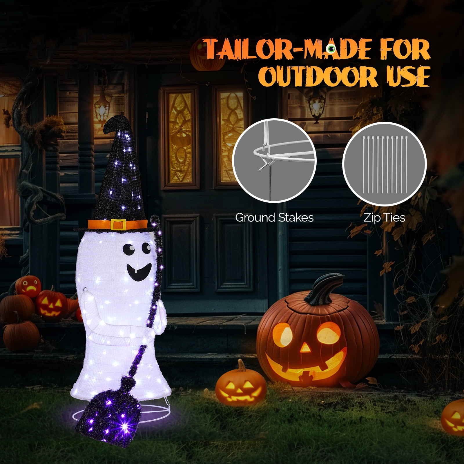 4ft Lighted Pop-Up Ghost with 100 LED Lights for Halloween Outdoor Lawn Decor