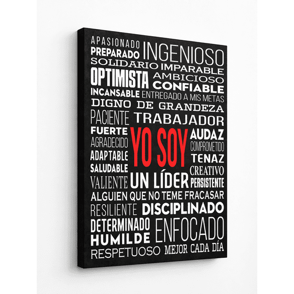 HoneyKICK Yo Soy I AM Bilingual Affirmations Canvas Wall Art, Black, 12x16