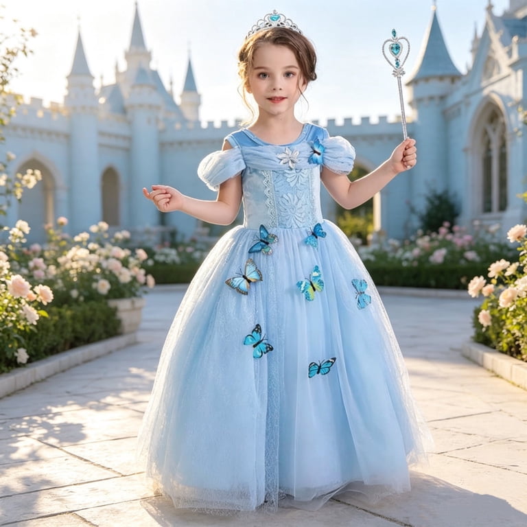 cinderella blue butterfly dress Jurebecia for Girls Kids Princess Dresses up Toddler Birthday Cosplay Party Costume 120 cm 5-6 Years, Girl's, Size: 6(4 Color:Lilac Designed for the modern EOSS26WK49FURTHERS GUIZIO Leila Mini Dress