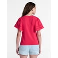 thumbnail image 4 of Time and Tru Women’s Crewneck Top with Lace Inset Flounce Sleeves, Sizes XS-XXXL, 4 of 6