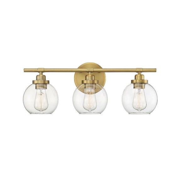 3 Light Vanity Light-Mid-Century Modern Style with Modern and Contemporary Inspirations-8.5 inches Tall By 22.5 inches Wide-Warm Brass Finish Bailey