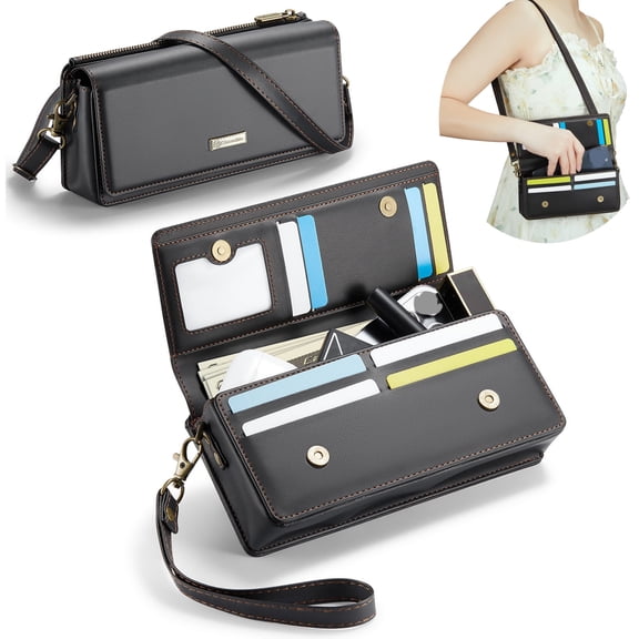 GASTROPOD Women Crossbody Phone Wallet Rfid Wallet Women Blocking Multi Card Slots with Zipper Pocket Detachable Wristlet & Shoulder Strap,Black