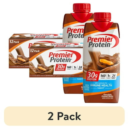 (2 pack) Premier Protein Shake, Chocolate Peanut Butter, 30g Protein, 11 fl oz, 12 Ct