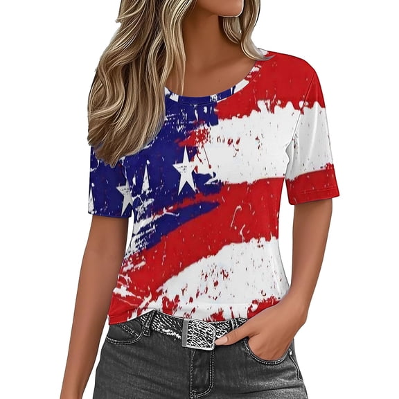 Dyfzdhu 250th Anniversary Usa Shirt T Shirts For Women Fashion Graphic Tees 4Th Of July V Neck American Flag Button Short Sleeve Independence Summer T Shirt