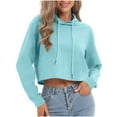 thumbnail image 3 of ZQGJB Women's Drawstring Cropped Hoodie Lightweight Casual Fall Hoodies for Women Loose Workout Crop Tops Sweatshirt Long Sleeve Hooded Pullover Crop Top Light Blue XL, 3 of 8