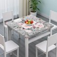 thumbnail image 3 of Square Tablecloth with Elastic Edges 34 * 34 Inch Pioneer Waterproof Pastel Grey Flower Floral Print Table Cover Washable Indoor and Outdoor for Party Kitchen Dinner Banquet Patio Picnic, 3 of 6