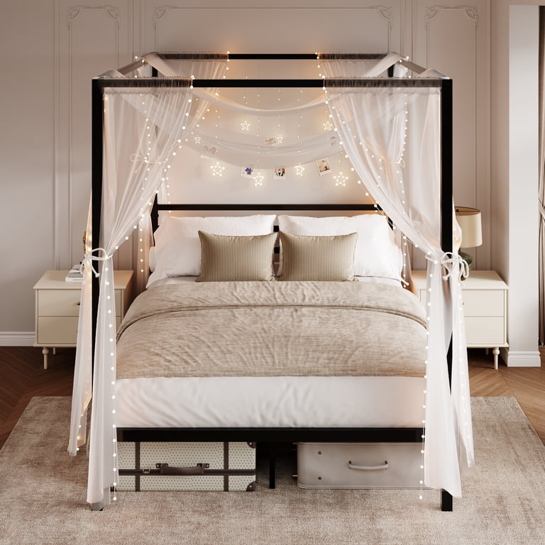 Amolife Queen Canopy Bed Frame with Storage, Black photo 3
