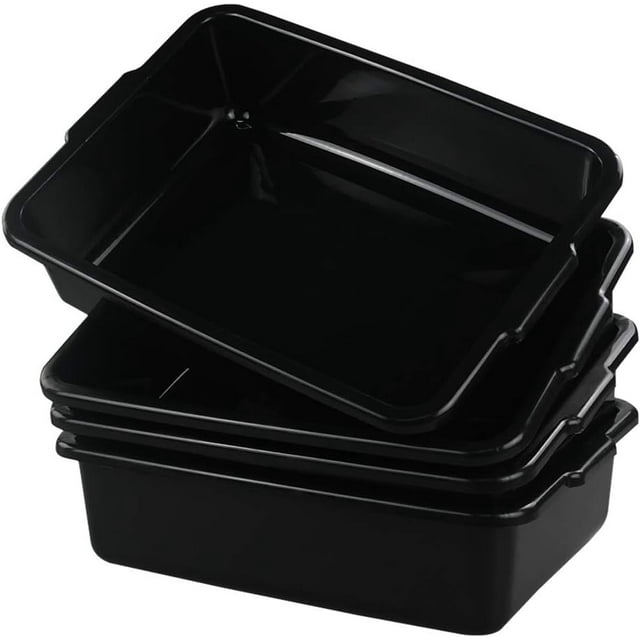 Fiazony 8 L Small Commercial Tote Box, Rectangle Utility Bus Tubs, 4-Pack, Black