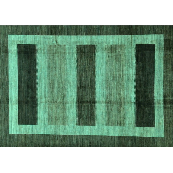Ahgly Company Machine Washable Indoor Rectangle Abstract Turquoise Blue Modern Area Rugs, 7' x 10'