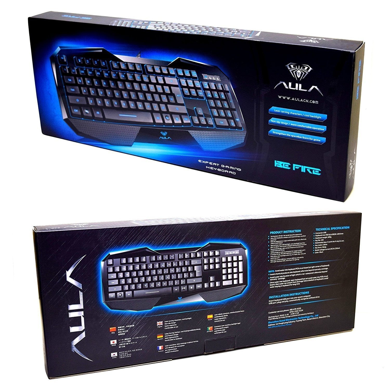 AULA SI-859 Backlit Gaming Keyboard with Adjustable Backlight Purple Red Blue USB Wired Illuminated Computer Keyboard