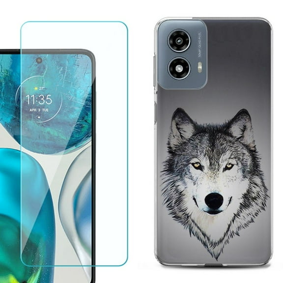 Phone Case for Motorola Moto G 5G 2024, with Tempered Glass Screen Protector, by OneToughShield - Wolf Face