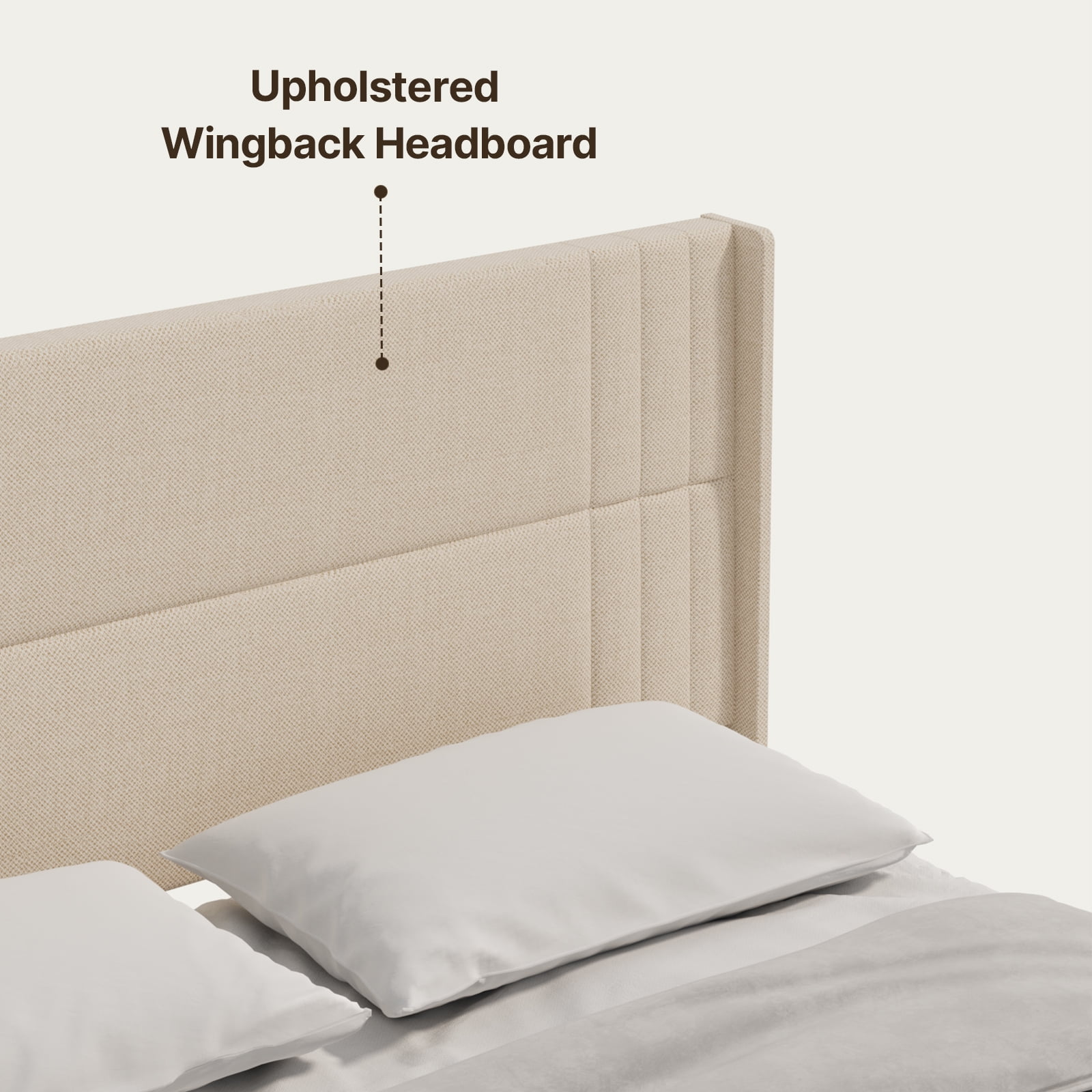 King Platform Bed Frame with Wingback Headboard, Wood Slat Support, Noise-Free, No Box Spring Needed, 850 lbs, Beige