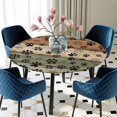 thumbnail image 5 of Elastic Fitted Round Tablecloth, Sage Green Brown Waterproof Stretch Table Cover for 45"-54" Tables, Farmhouse Dog Paw Vintage Washable Outdoor Tablecloths for Patio, Picnic, Camping, 5 of 9