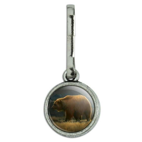 Wandering Grizzly Bear Antiqued Charm Clothes Purse Suitcase Backpack Zipper Pull Aid