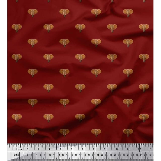 Soimoi Poly Georgette Fabric Elephant Face Animal Print Fabric by The Yard 52 Inch Wide