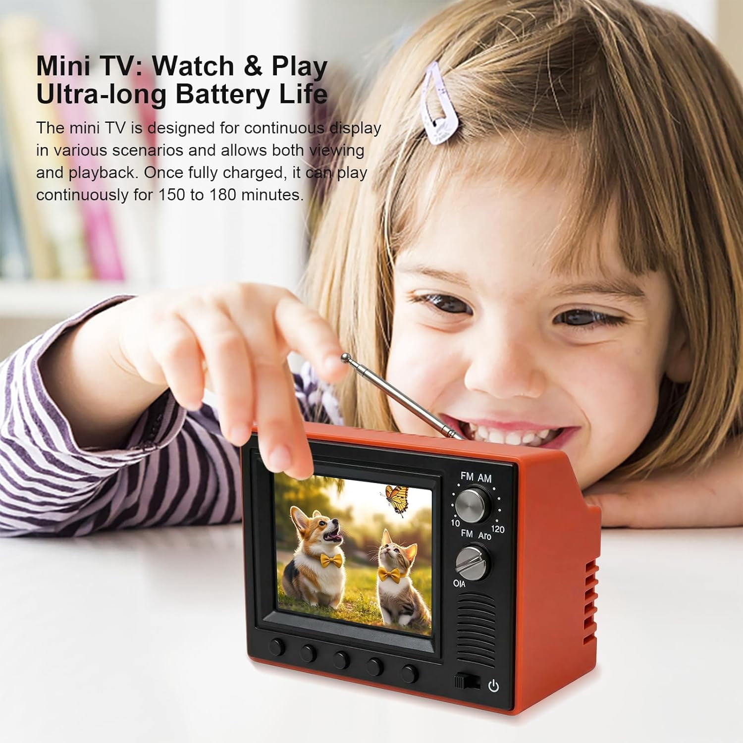 Tiny Retro Television, 2.4 Inch Mini TV for Dollhouse with USB and Battery(XX)