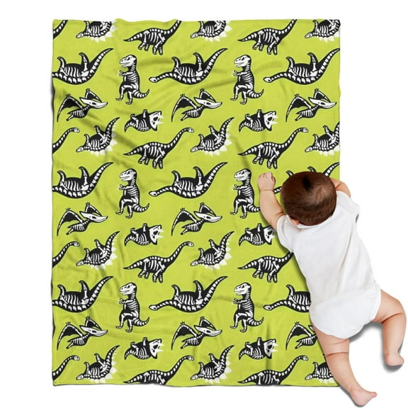 Green Dinosaurs Skeletons Pattern Blanket,Comfortable Soft Flannel Throw Blanket,All Season,Warm Lightweight Blankets for Sofa Bed Couch Living Room Chair,30"x40"