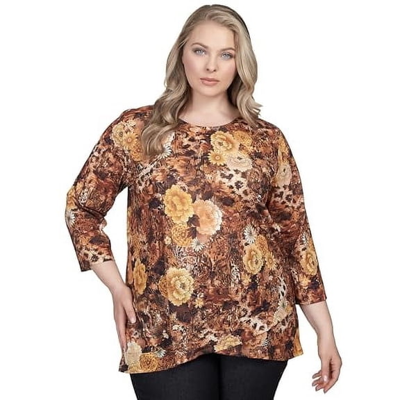 Ruby Rd Must Have All Pokyester Top Scoop Neck (US, Alpha, 1X, Plus, Regular, Plus Size, Chestnut/Multi)