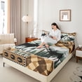 thumbnail image 3 of Castle Fairy Rustic Moose King Sheets 4pcs,Vintage Leaves Plaid Bedding,Brown Orange Cream,1 Fitted Sheet, 1 Flat Sheet and 2 Pillowcases, 3 of 6