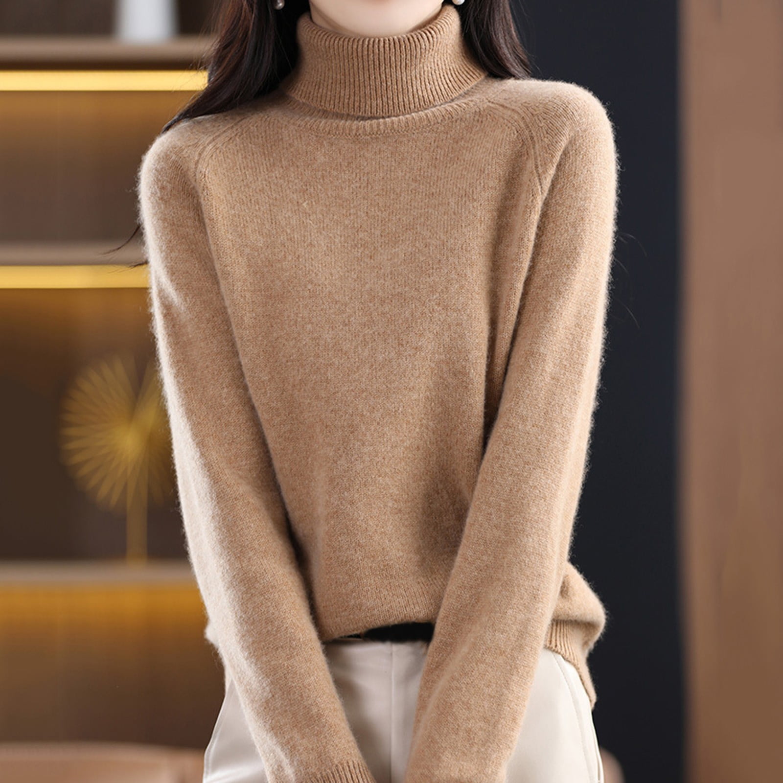 Women's Lightweight Loose Sweater Warm Jumper Blouse Solid Color Knitting  Turtleneck Sweaters Classic Fit Cozy Outwear Long Sleeve Mockneck Pullover  Tops - Walmart.com