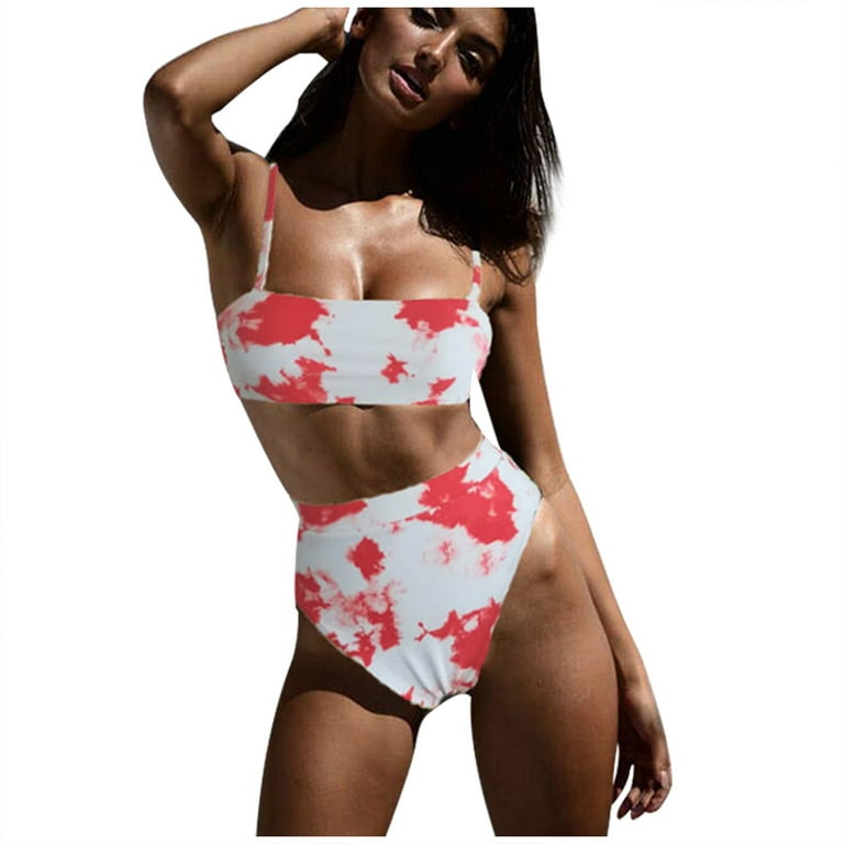 QLEICOM Womens Swimsuits Tummy Control Plus Size Swimsuit Coverup Fashion  Printed Bikini Push-Up Padded Swimwear Swimsuit Beachwear Set Pink M 