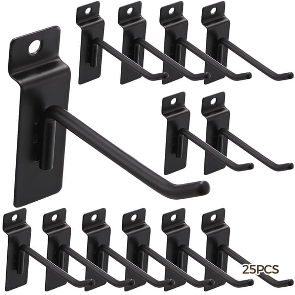 25‑Pack Heavy Duty Wall Hooks – 50 lbs Capacity, 3.9" Black Iron Gridwall Hooks with Mounting Hardware, for Garage, Workshop, Retail & Home Organization