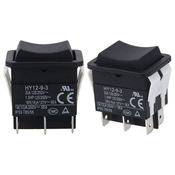 Rocker Switch, HY12-9-3 6Pins Industrial Electric Rocker Switch 125V/250V Pushbutton (2pcs)