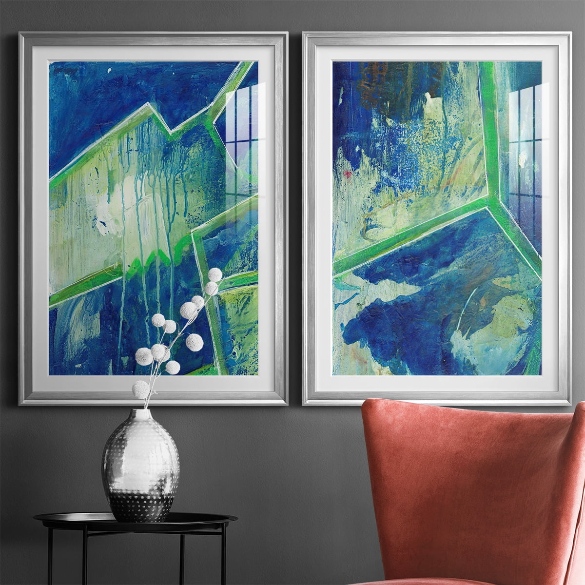 Wexford Home Geometric in Cool V Premium Framed Print, 30.5" x 42.5" - Ready to Hang, Silver (Set of 2)