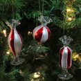 thumbnail image 2 of 3ct Red and White Shiny Striped Candy Glass Christmas Ornaments 4", 2 of 2