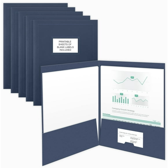The Gallery Collection, 50 Count, Blue, Two Pocket Presentation Folders with Customizable Labels, Perfect for Sales Material, Important Documents & More (9 x 12)