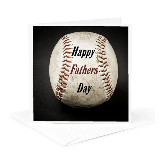 3dRose, Image of Closeup Of Vintage Baseball With Happy Fathers Day, 1 Greeting Card with envelope