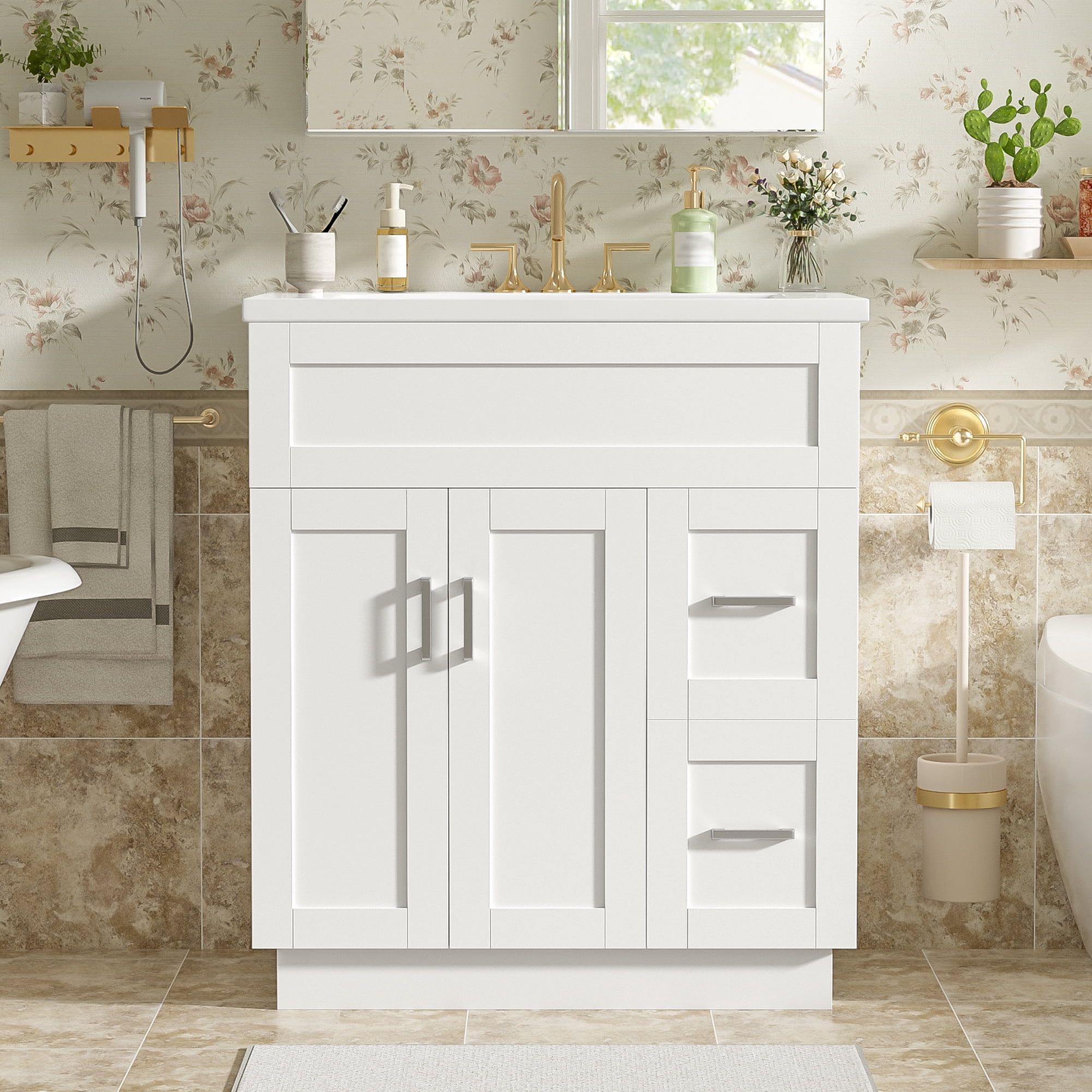 MODERNLUXE 30" Bathroom Vanity with Sink Combo,Freestanding Modern Bathroom Storage Cabinet with 2 Drawers, Adjustable Shelf & Soft Closing Doors,Solid Wood Vanity Cabinets, White