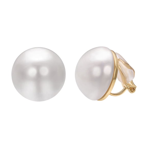 Yoursfs Large Pearl Clip on Earrings for Women Gold Plated White Pearl Earrings Non-Pierced Jewelry
