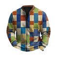 thumbnail image 2 of Men's Retro Plaid Print Zip Up Sweatshirt, Casual Long Sleeve Cardigan Style Fleece Jacket, Vintage Streetwear for Christmas, Fall Winter, Daily Layering Piece,Khaki,XL, 2 of 6