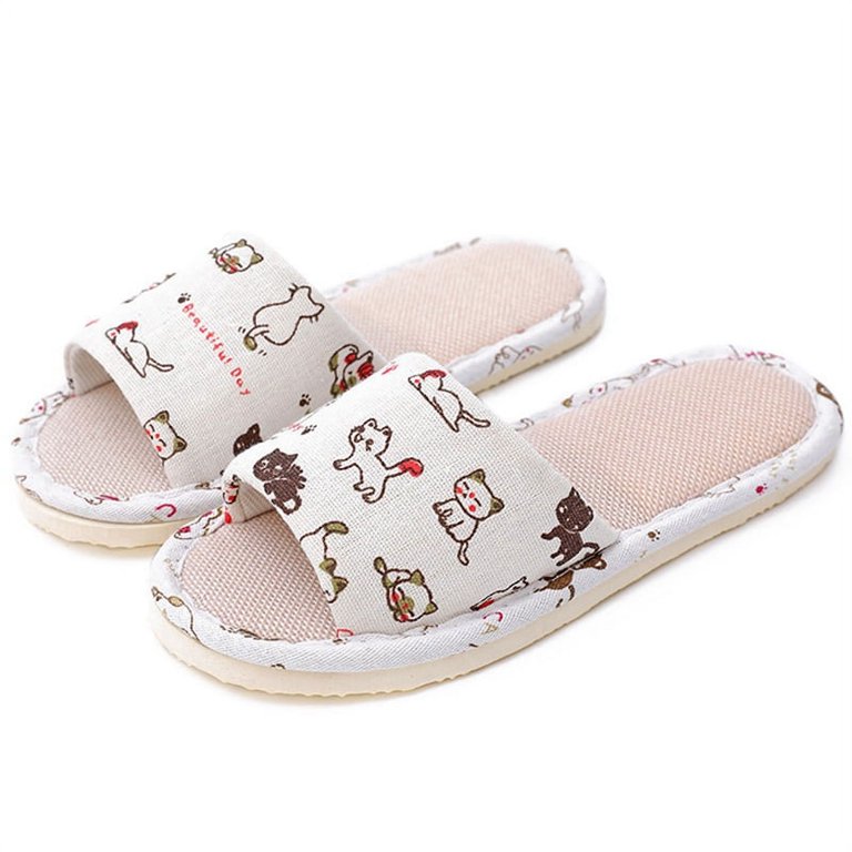 Fantadool Men Women Open Toe Cotton Linen Slippers