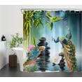 thumbnail image 2 of HVEST Zen Spa Theme Shower Curtain Green Bamboo Leaf and Colorful Peacock on Black Stone Shower Curtain Set for Bathroom Nature Scenery Fabric Bath Curtain with 12pcs Hooks, 69x70 Inch, 2 of 8