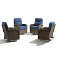 thumbnail image 5 of POCASSY 6 Pieces Patio Furniture Set with Swivel Glider Patio Chairs Set of 4, Brown Wicker High Back Outdoor Swivel Rocker with 6-inch Thick Cushion and 2 End Tables for Porch Balcony, Blue Cushion, 5 of 14