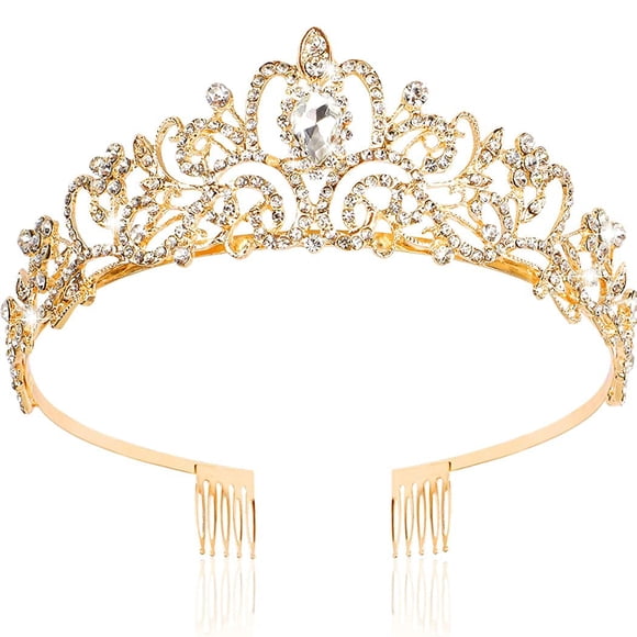 CHANACO Tiara y coronas doradas para mujeres y niñas – Tiara de princesa de cristal para cumpleaños, boda, Halloween, cosplay