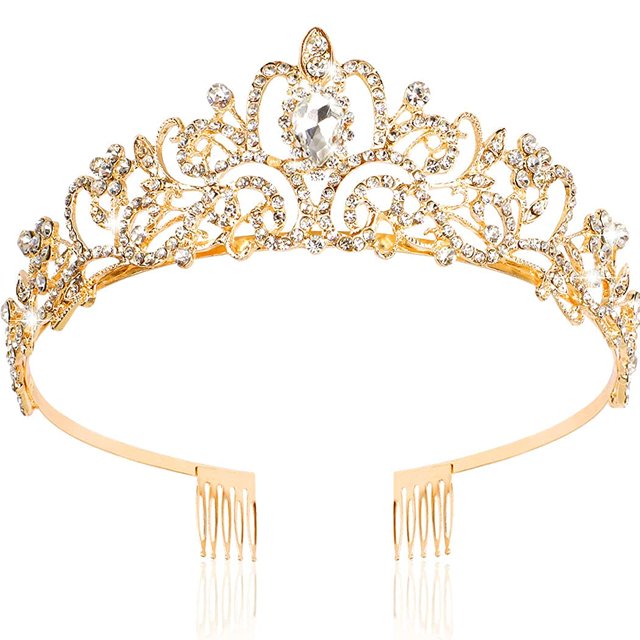 CHANACO Tiara y coronas doradas para mujeres y niñas – Tiara de princesa de cristal para cumpleaños, boda, Halloween, cosplay