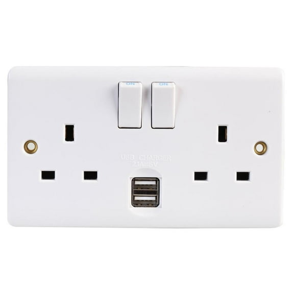 VOLEX ACCESSORIES - 2 Gang Switched Socket with 2x USB Charging Ports
