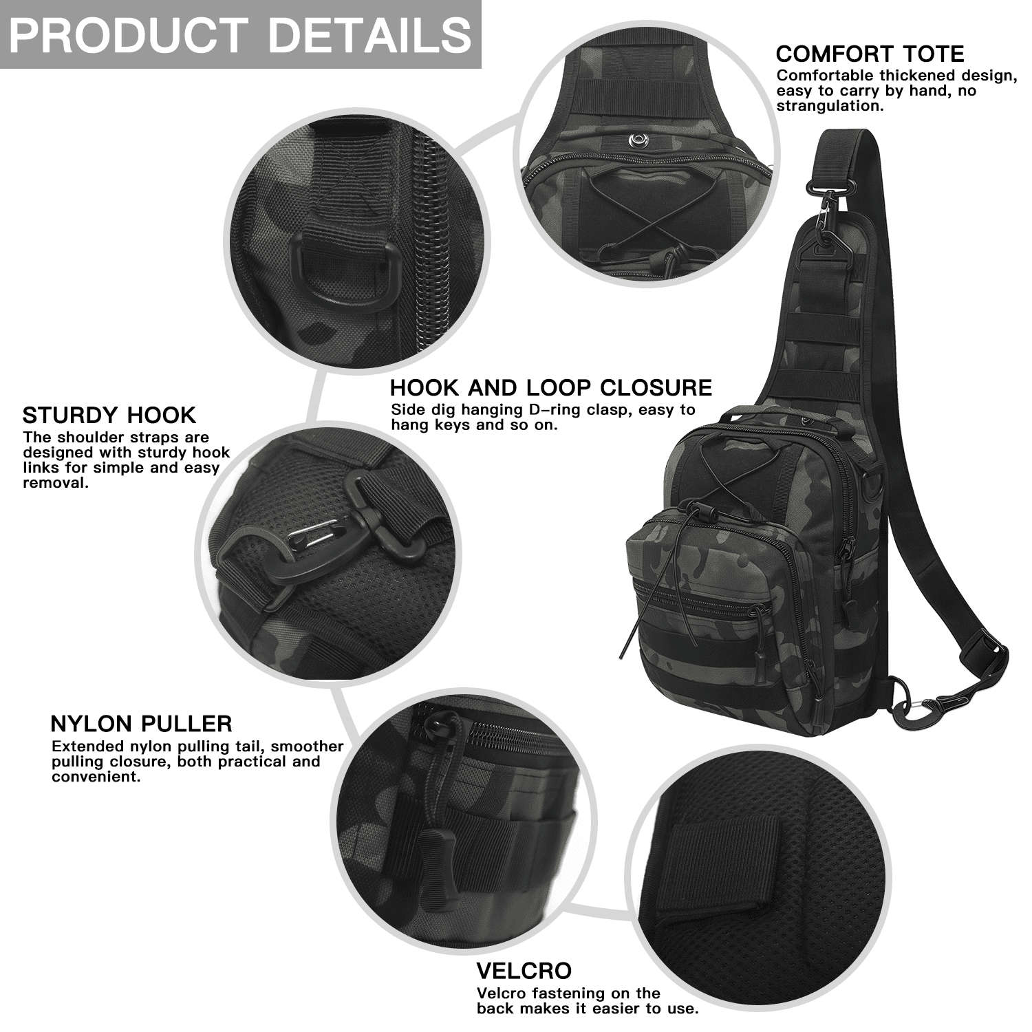 AGOPLEE Tactical Fishing Tackle Bag, Fishing Sling Backpack  with Rod & Gear Holder Outdoor Fishing Shoulder Pack for Fishing