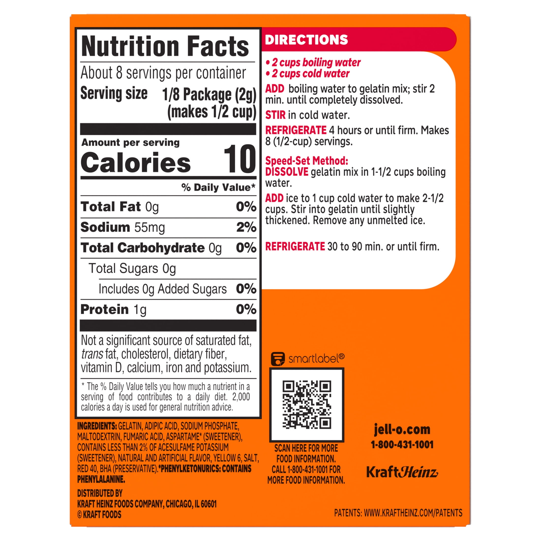 (3 pack) Jell-O Orange Zero Sugar Low Calorie Gelatin Dessert Mix, Family Size, 0.6 oz Box