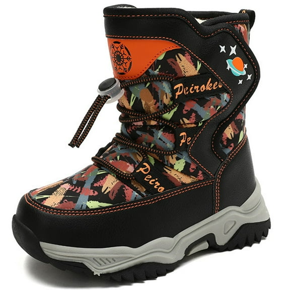 RIBONGZ Boys Snow Boots Winter Outdoor Waterproof Slip Resistant Cold Weather Shoes