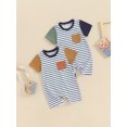 thumbnail image 7 of Baby Boys Jumpsuit, Short Sleeve Crew Neck Striped Contrast Color Summer Romper Clothes for Casual Daily, 7 of 7