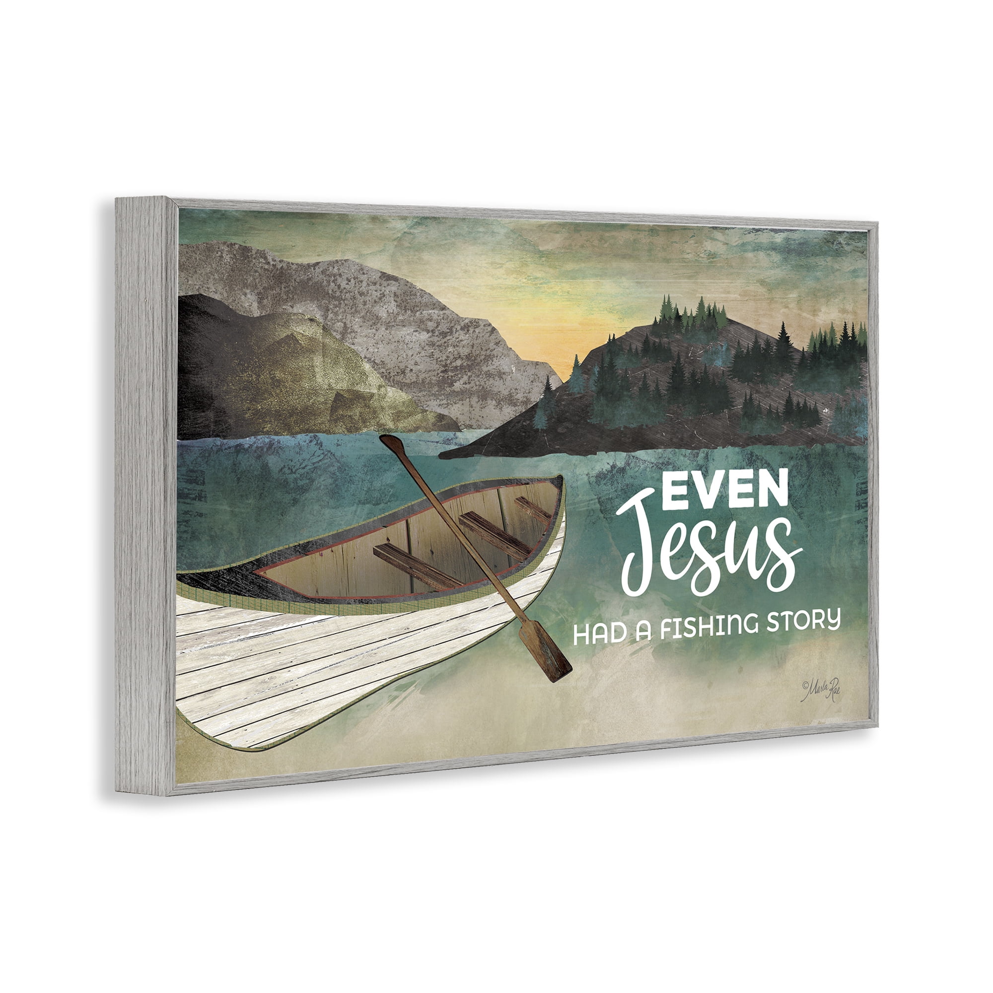 Stupell Industries Jesus Had Fishing Story Religious Painting Gray Framed Art Print Wall Art, 30 x 20